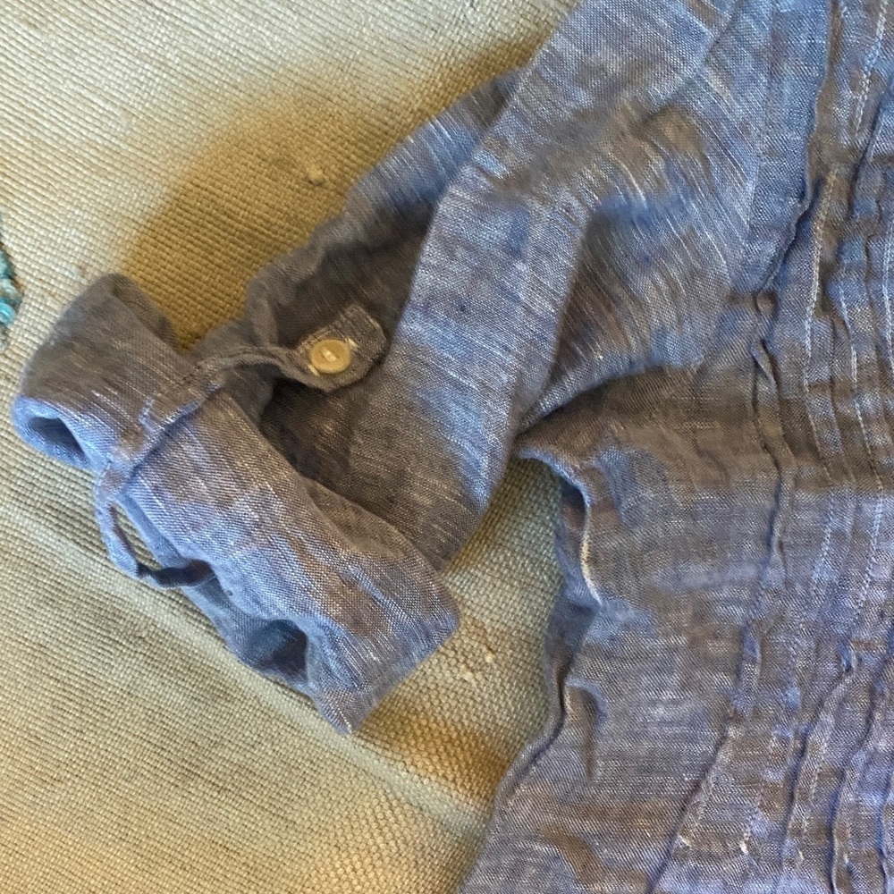 CP Shades Chambray Blue 100% Linen Tunic mini Dress sz Small - Picture 5 of 13